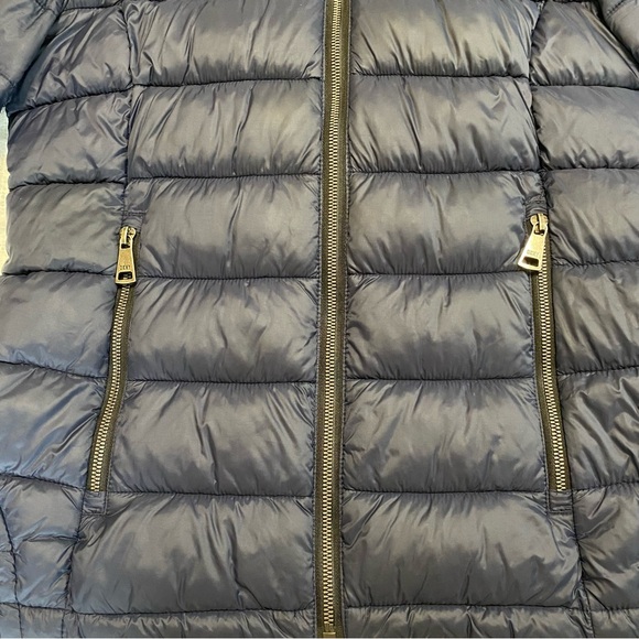 DKNY Womens Puffer Coat Size M Blue Thumb Holes Full Zip Hooded - Picture 8 of 14